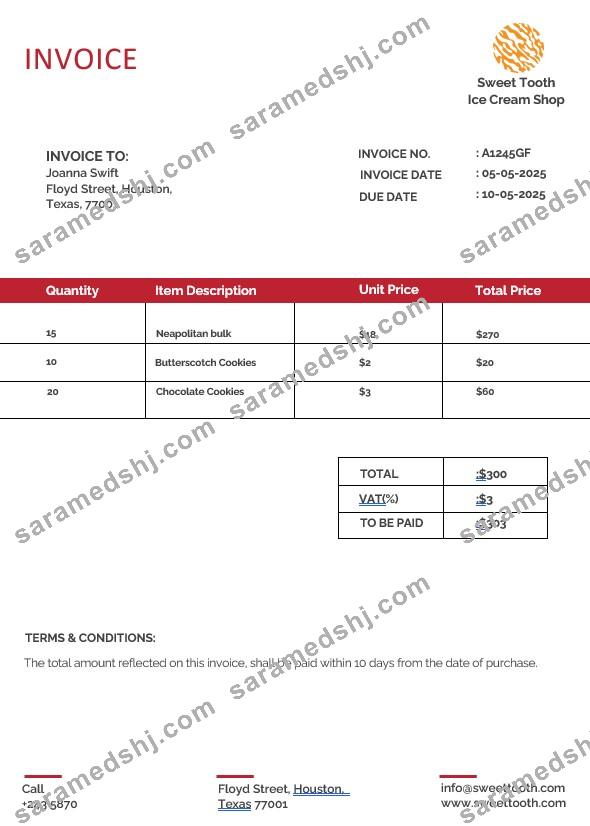 Ice Cream Invoice Template